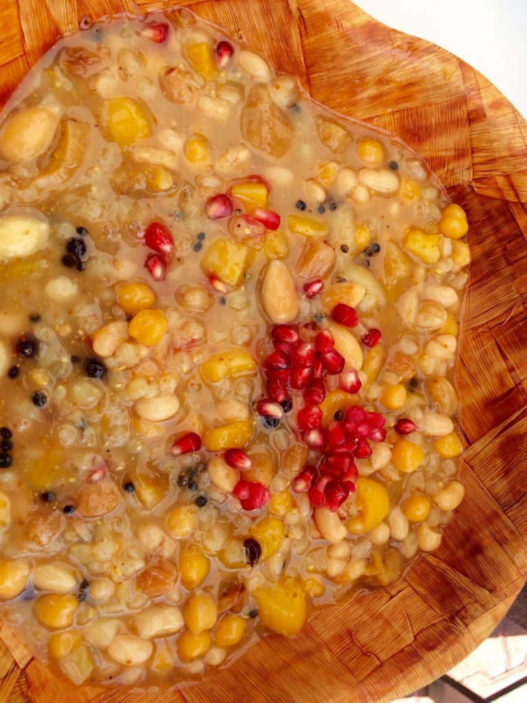 The Everything Dessert, with beans, corn, black currants, sugar, pomegranate seeds 