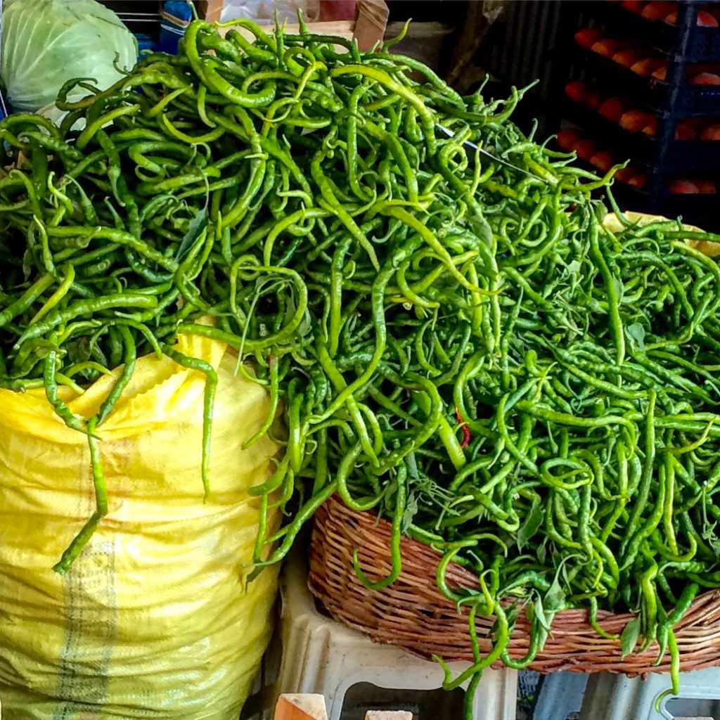 Curly peppers at t he Kadinlar Pazari , the women's market
