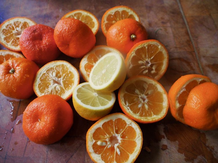 Halved oranges and lemons
