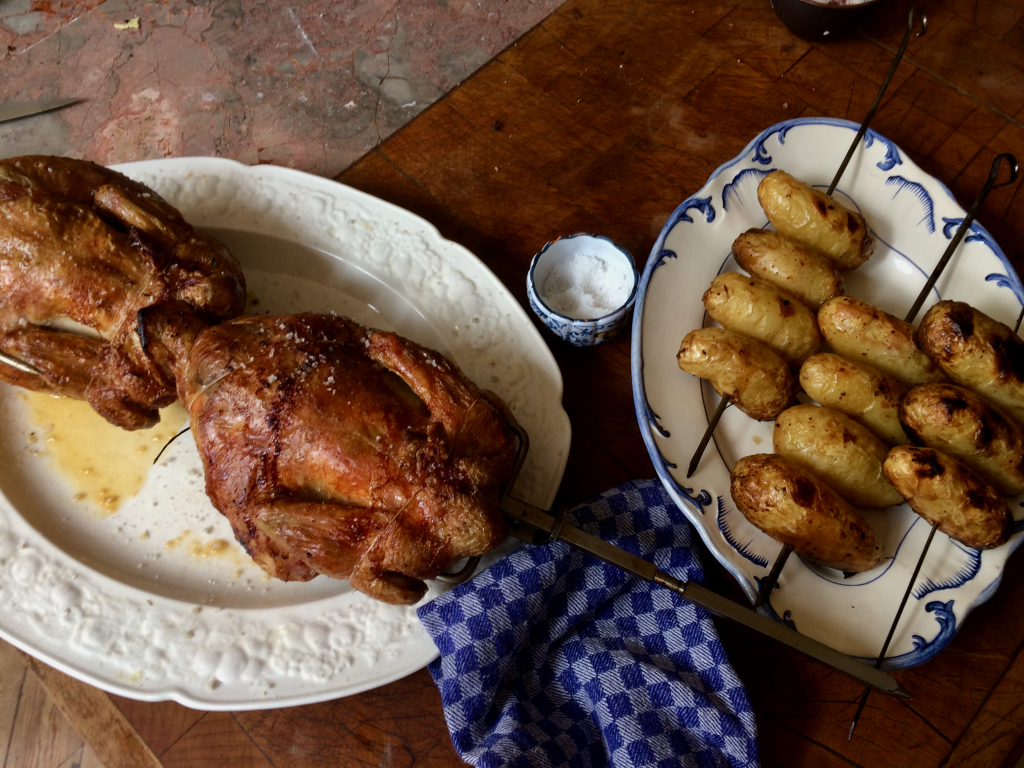 Grilled chicken, potatoes, French cuisine